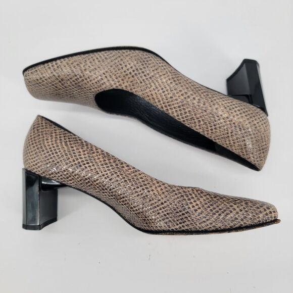 Stuart Weitzman Size 6.5 Snakeskin Heels Leather Slip On Shoes Tan Brown Womens - Picture 4 of 9